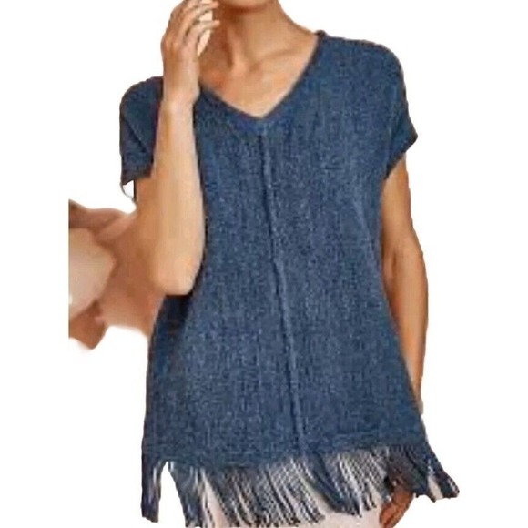 J Jill Pure Jill Soft Fringe Hem Laganlook Oversized Sweater top blue Size Xs - Picture 2 of 9